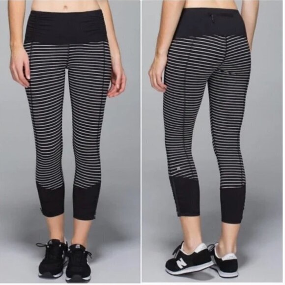 LULULEMON Runday Crop Parallel Stripe Leggings Size 4 - Picture 1 of 11